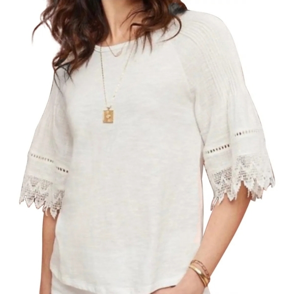 Anthropologie eri+ali slub knit and lace top - Picture 1 of 8